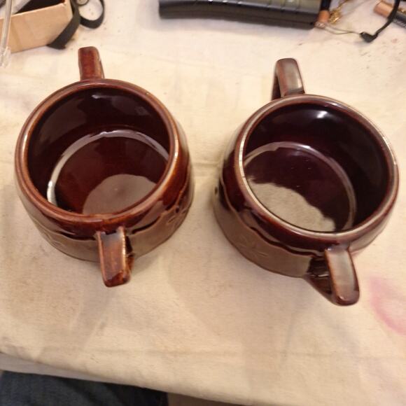 Set Of 2 Marcrest Brown Stoneware Sugar Bowls Star Design Farmhouse Made in USA - Picture 5 of 6